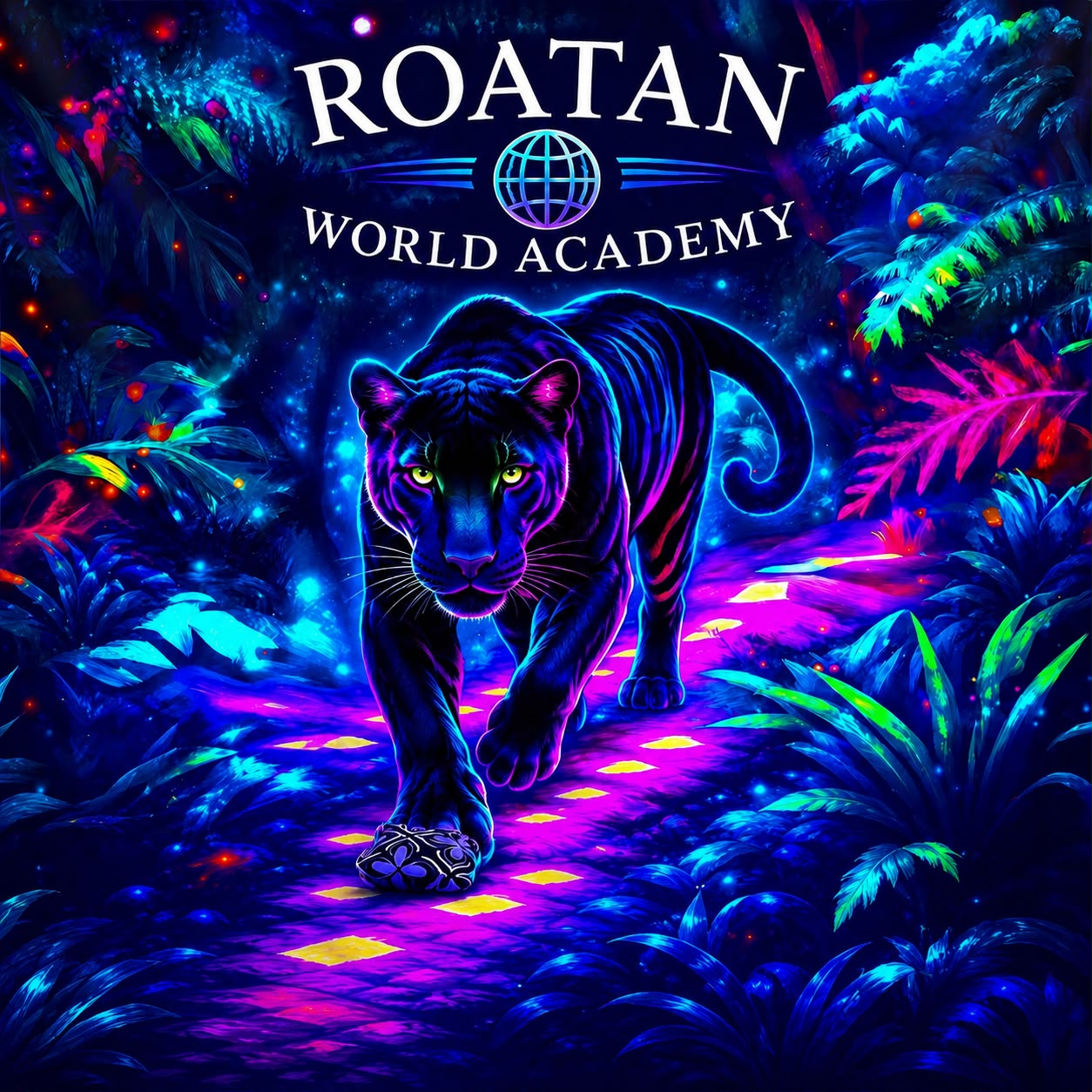Roatan Neon Panther – Premium Fantasy Jungle Backdrop | Streaming, Gaming & Content Creator Background
